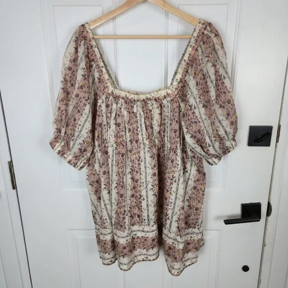 FREE PEOPLE Vintage Lover Cotton Top Medium Womens Tunic Floral Boho Peasant NEW - Picture 2 of 13